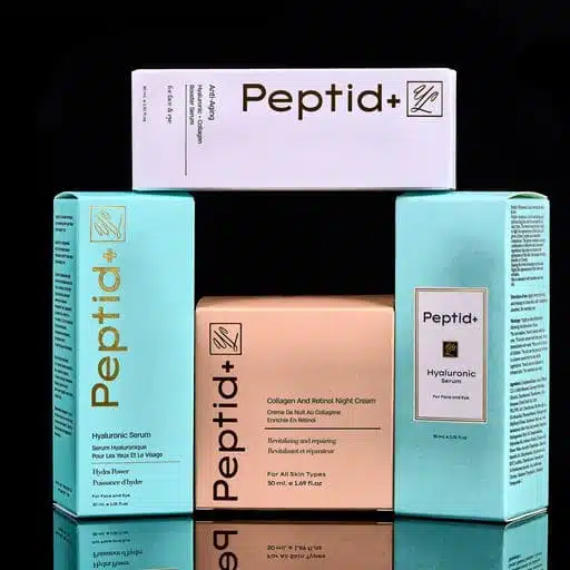 peptid אריזות לקוסמטיקה בצבעים תכלת לבן וכת